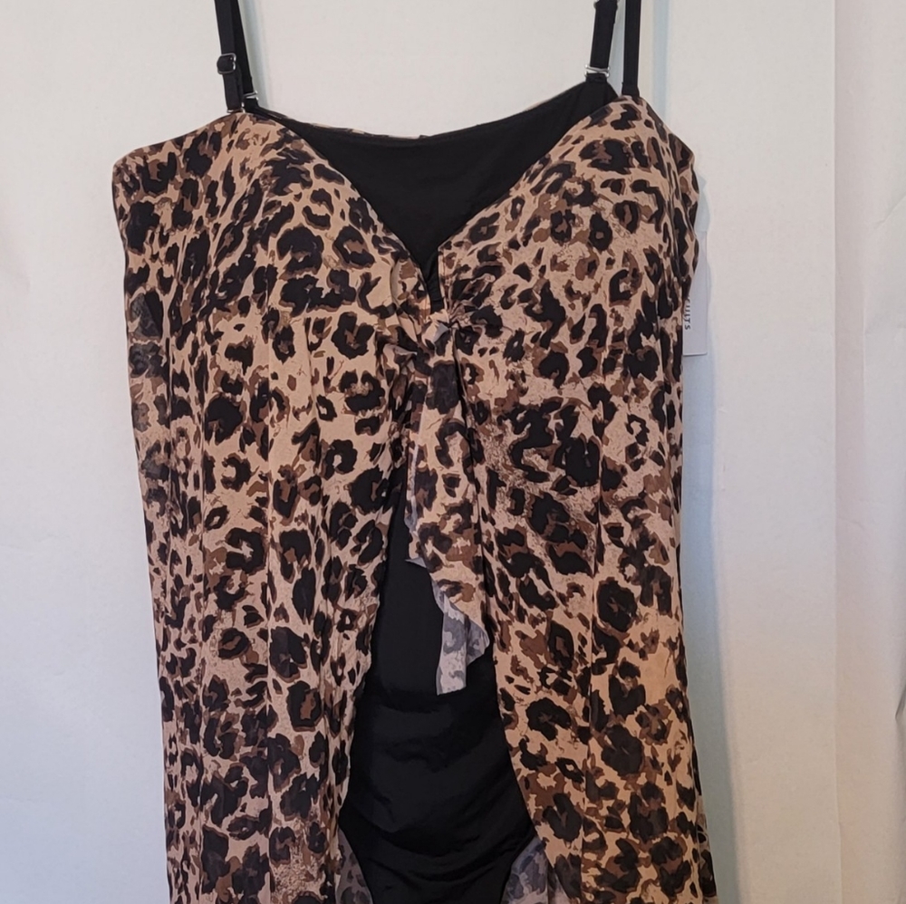 Plus Size Swimsuit 30W ~ Halter /Cross Strap 1-Piece w/ Skirt Cover~Bathing Suit